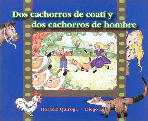 Dos cachorros de coatí y dos cachorros de hombre