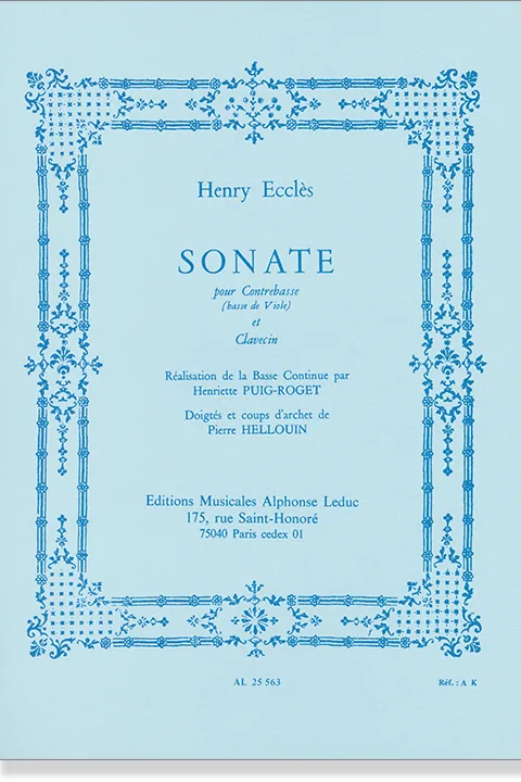 Henry Eccles. Sonate. pour Contrebasse(basse de Viole) et Clavecin cover